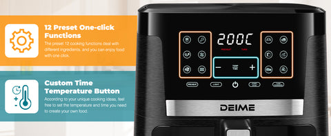 DEIME Air Fryer 7.2 QT 1700W Oilless Oven Healthy Cooker Air Fryers Large Capacity with 12 Presets, Visible Cooking Window, LCD Touch Screen, Customerizable Cooking, Non-Stick Basket (Black)