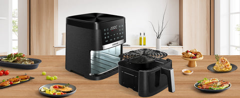 DEIME Air Fryer 7.2 QT 1700W Oilless Oven Healthy Cooker Air Fryers Large Capacity with 12 Presets, Visible Cooking Window, LCD Touch Screen, Customerizable Cooking, Non-Stick Basket (Black)