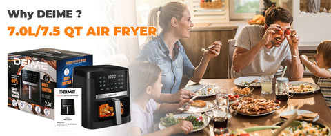 DEIME Air Fryer 7.2 QT 1700W Oilless Oven Healthy Cooker Air Fryers Large Capacity with 12 Presets, Visible Cooking Window, LCD Touch Screen, Customerizable Cooking, Non-Stick Basket (Black)