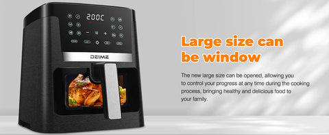 DEIME Air Fryer 7.2 QT 1700W Oilless Oven Healthy Cooker Air Fryers Large Capacity with 12 Presets, Visible Cooking Window, LCD Touch Screen, Customerizable Cooking, Non-Stick Basket (Black)