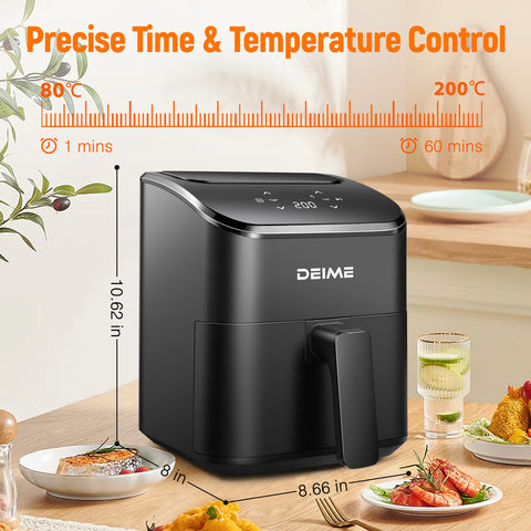 DEIME Air Fryer 3 Qt, Small Airfryer Digital Space Saving Compact, Bake, Reheat, Roasts for Quick Easy Meals, Mini Compact & Quiet, Nonstick & Dishwasher Safe Basket (Black)