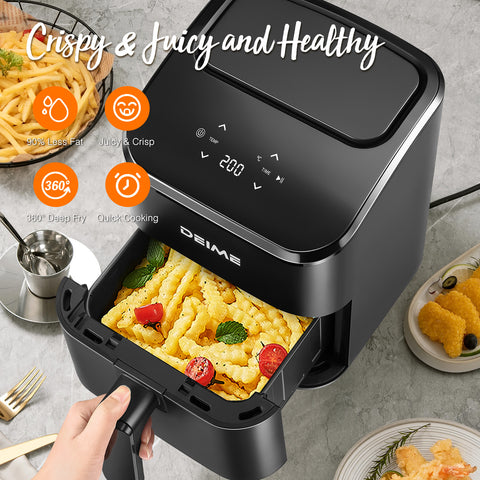 DEIME Air Fryer 3 Qt, Small Airfryer Digital Space Saving Compact, Bake, Reheat, Roasts for Quick Easy Meals, Mini Compact & Quiet, Nonstick & Dishwasher Safe Basket (Black)