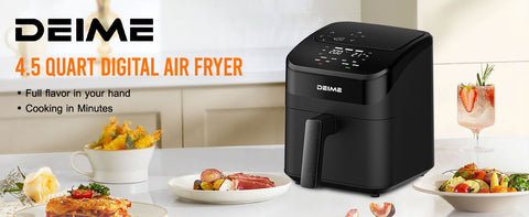 DEIME Air Fryer 4.5 Qt, Small Airfryer Digital Space Saving Compact, Bake, Reheat, Roasts for Quick Easy Meals, Mini Compact & Quiet, Nonstick & Dishwasher Safe Basket with Toast Rack (Black)